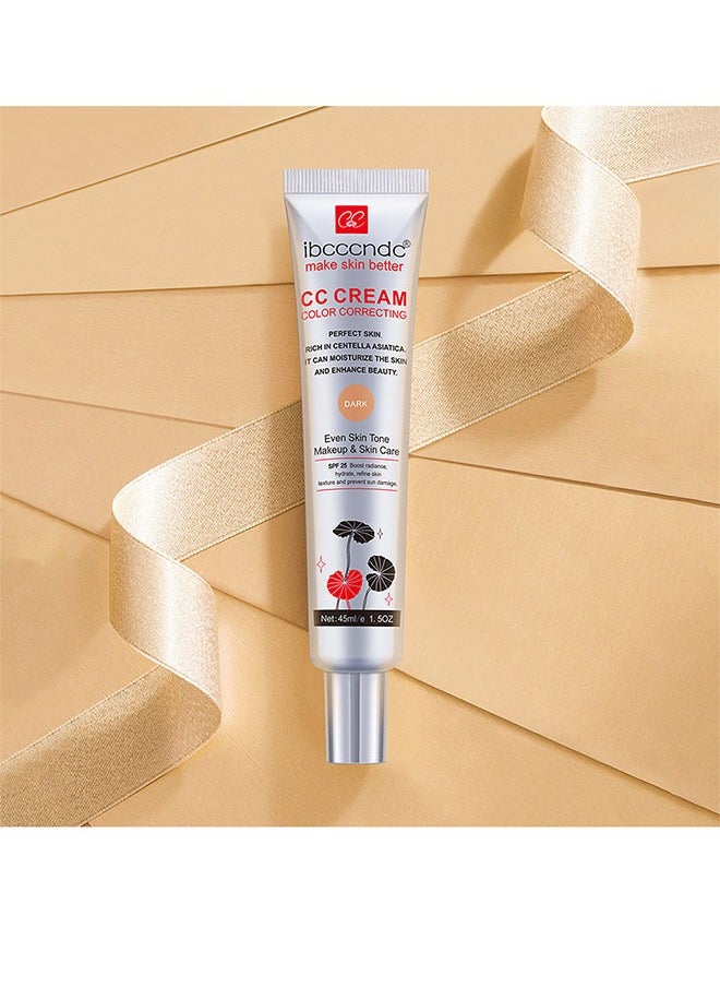 ibcccndc Color Correcting CC Cream 45ml, Hydrating CC Cream, Moisturizing Facial Concealer Sunscreen Full Coverage CC Cream with SPF 25, Dark  - Image 2