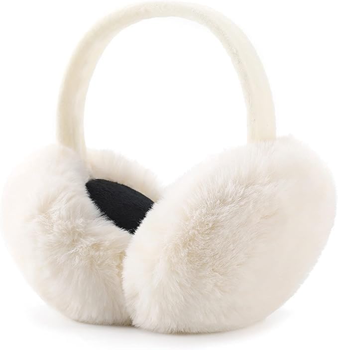 THE DDS STORE Muffs for Women - Winter Ear Warmers - Soft & Warm Cable Knit Furry Fleece Earmuffs - Ear Covers for Cold Weather Puffy Fluffy Earmuffs (White) - Image 1