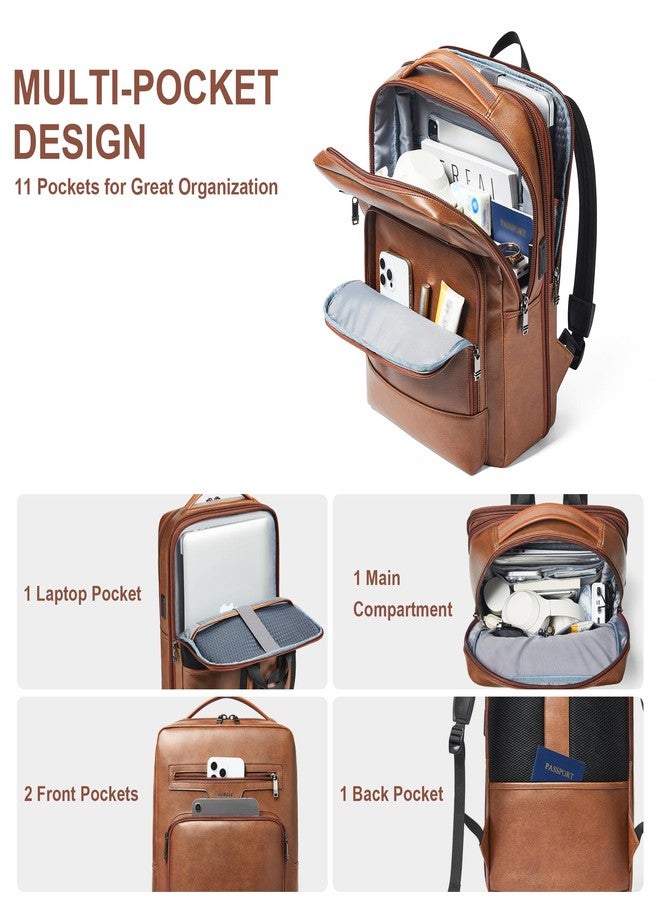 Shrrie Leather Laptop Backpack for Women and Men,28 L Travel Backpack Computer Bag Fits 16 inch Laptop,Expandable Casual Daypack with USB Port for Work Business Weekender College,Brown - Image 4