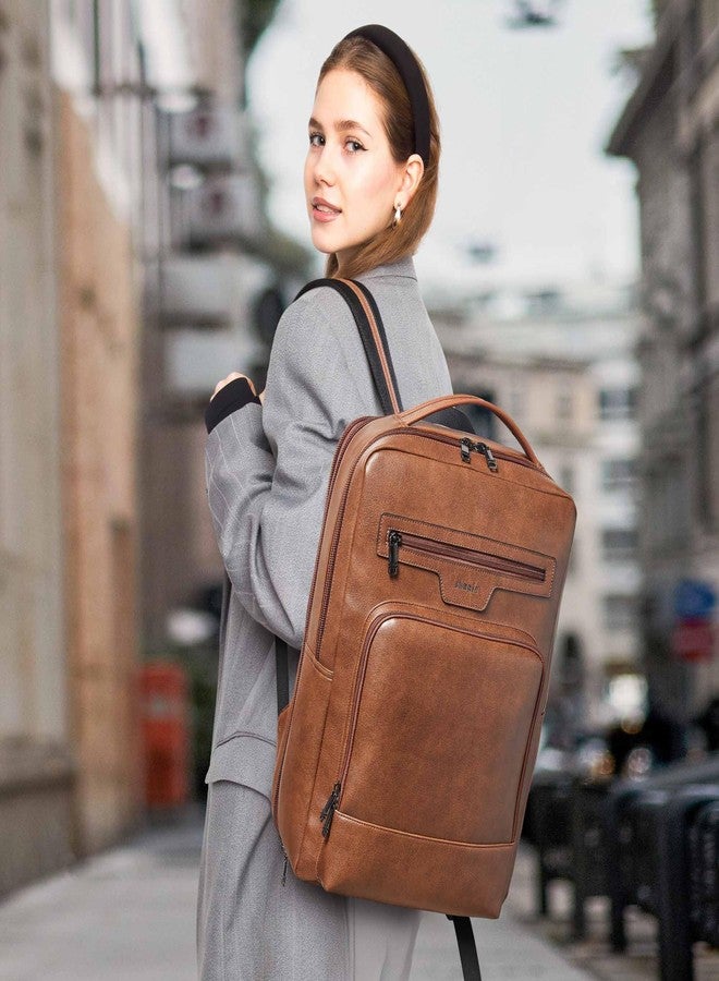 Shrrie Leather Laptop Backpack for Women and Men,28 L Travel Backpack Computer Bag Fits 16 inch Laptop,Expandable Casual Daypack with USB Port for Work Business Weekender College,Brown - Image 2