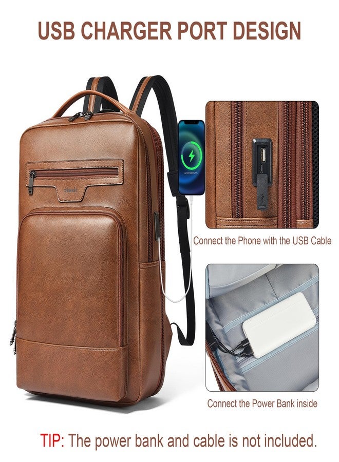 Shrrie Leather Laptop Backpack for Women and Men,28 L Travel Backpack Computer Bag Fits 16 inch Laptop,Expandable Casual Daypack with USB Port for Work Business Weekender College,Brown - Image 5