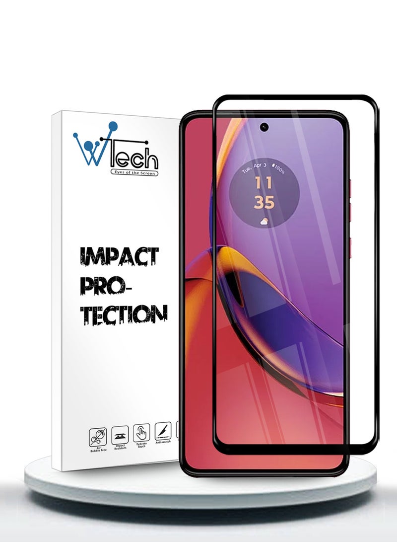 Wtech Motorola Moto G84 5G 2023 Premium E2E Full Glue Full Cover Tempered Glass Screen Protector (MSGECN) - Clear/Black - Image 1