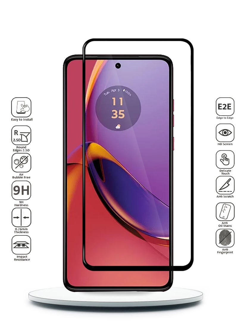 Wtech Motorola Moto G84 5G 2023 Premium E2E Full Glue Full Cover Tempered Glass Screen Protector (MSGECN) - Clear/Black - Image 2