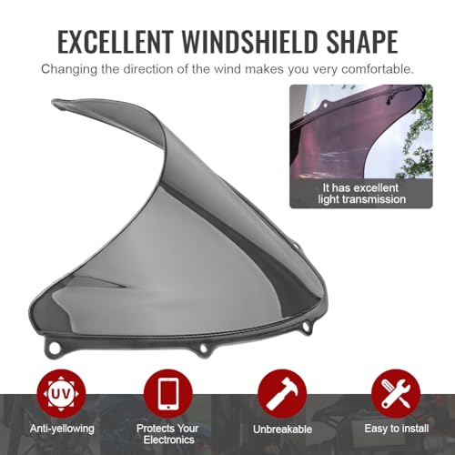 GZYF Smoke Dark Windshield Double Bubble Winds n Wind Deflector Wind S n for Suzuki 2006-2007 GSXR600 GSXR750 - Image 4