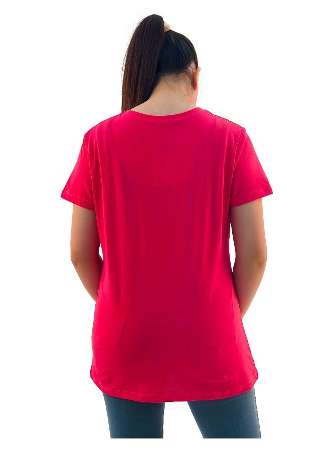 JOANNA JOANNA W203011 Women's Lady Face Print Round Neck Short Sleeve T-Shirt - Pink - Image 3