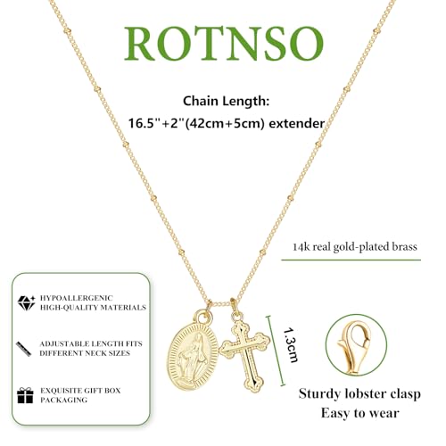 Rotnso Cross Necklace for Women 14K Gold Plated Dainty Small Cross Pendant Choker Simple Trendy Cute Virgin Mary Cross Charm Bead Chain Easter Basket Stuffers Baptism Religious Faith Jewelry Gift - Image 5
