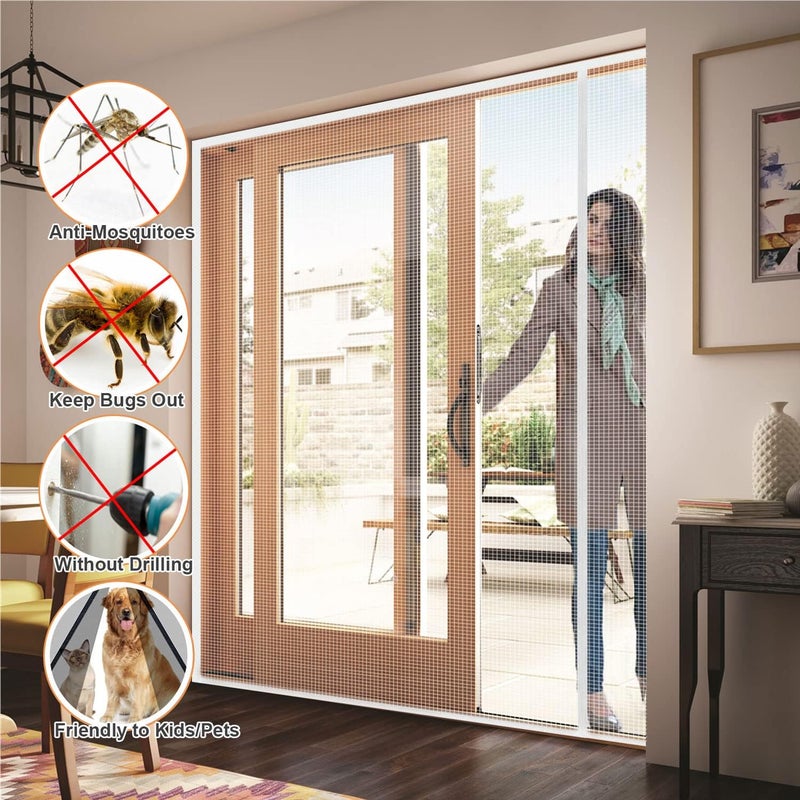 Risareyi Side Opening Magnetic Mosquito Net 90 x 240 cm, White | Fibreglass Mesh Very Resistant Curtain Fly Screen Door Window for Balcony, Automatic Closing, 4 cm Adhesive Tape - Image 2