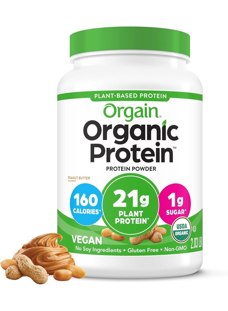 Orgain Vegan Protein Powder, Peanut Butter - 21g Plant Based Protein, 7g Prebiotic Fiber, No Lactose Ingredients, No Added Sugar, Non-GMO, For Shakes & Smoothies, 2.03 lb (Packaging May Vary) - Image 1