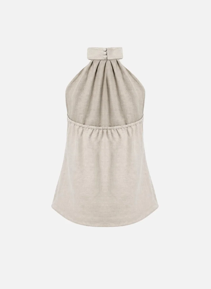 Lichi  Draped textured top with halter neck for Women | Best Price UAE
