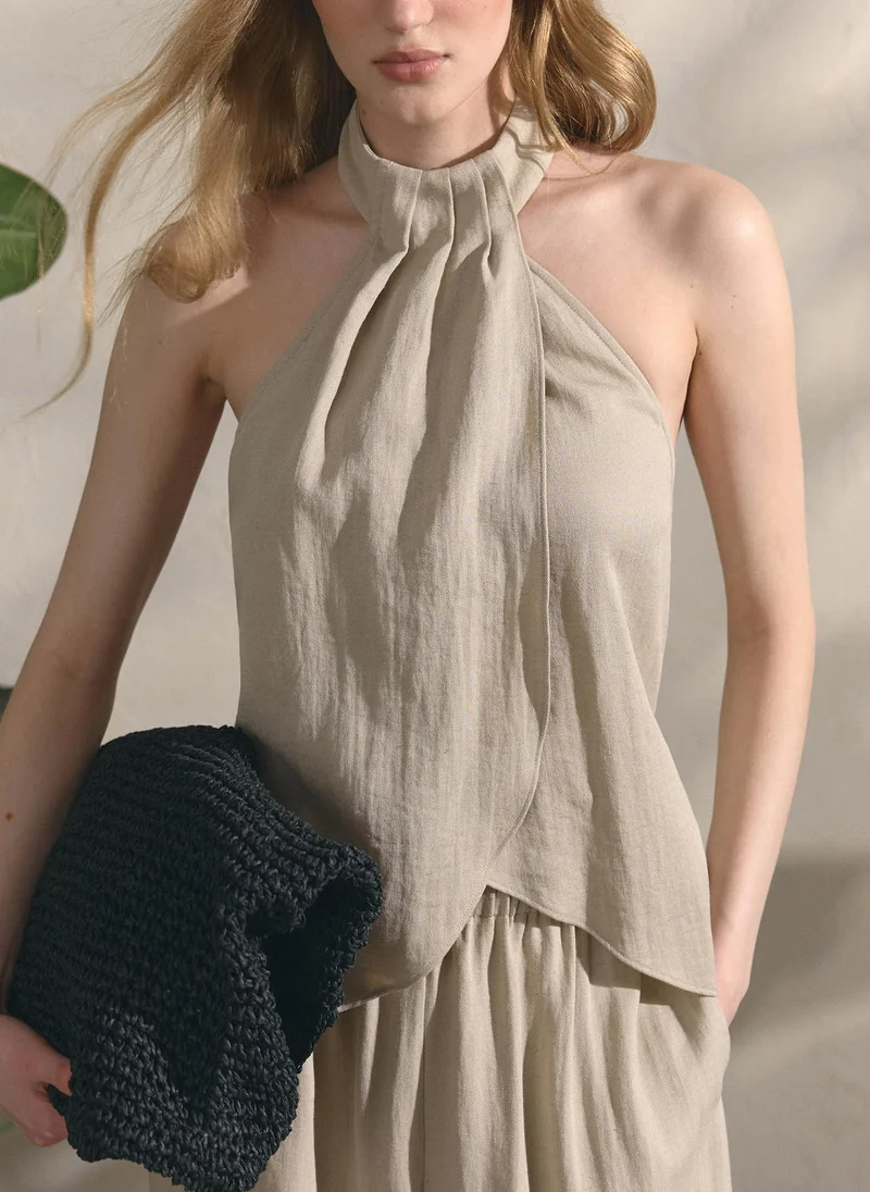 Lichi  Draped textured top with halter neck for Women | Best Price UAE