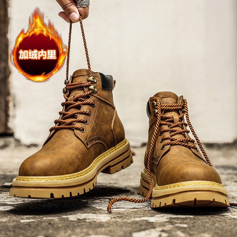 Men'S Genuine Leather Martin Boots With Hidden Height Increase, Durable Work Shoes For Men And Women, Mid-Top Thick-Soled Outdoor Shoes, Genuine Leather, Putian - Image 1