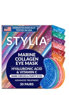Stylia Stylia Under Eye Patches for Puffy Eyes and Dark Circles (30 Pairs), Marine Collagen Under Eye Mask with Vitamin C, Hyaluronic Acid, Pearl Extract, Eye Masks for Dark Circles and Puffiness  - Image 1