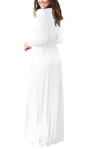 AUSELILY Women's Long Sleeve Dress Loose Plain Long Casual Maxi Dresses with Pockets 2025 New White2 XL - Image 3