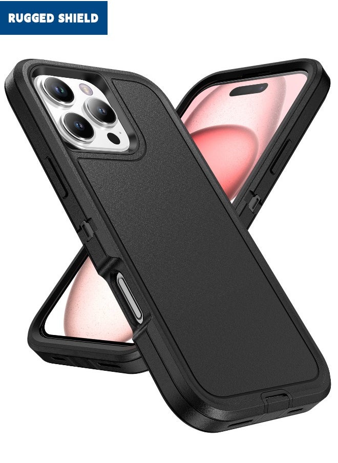 RUGGED SHIELD - iPhone 16 Pro Max Case, Durable Shockproof 3-Layer Heavy Duty Phone Case, [Military Grade Protective][Shockproof] [Drop-Proof] [Dust-Proof], Case Cover for Apple iPhone 16 Pro Max 2024 (Black) - Image 1