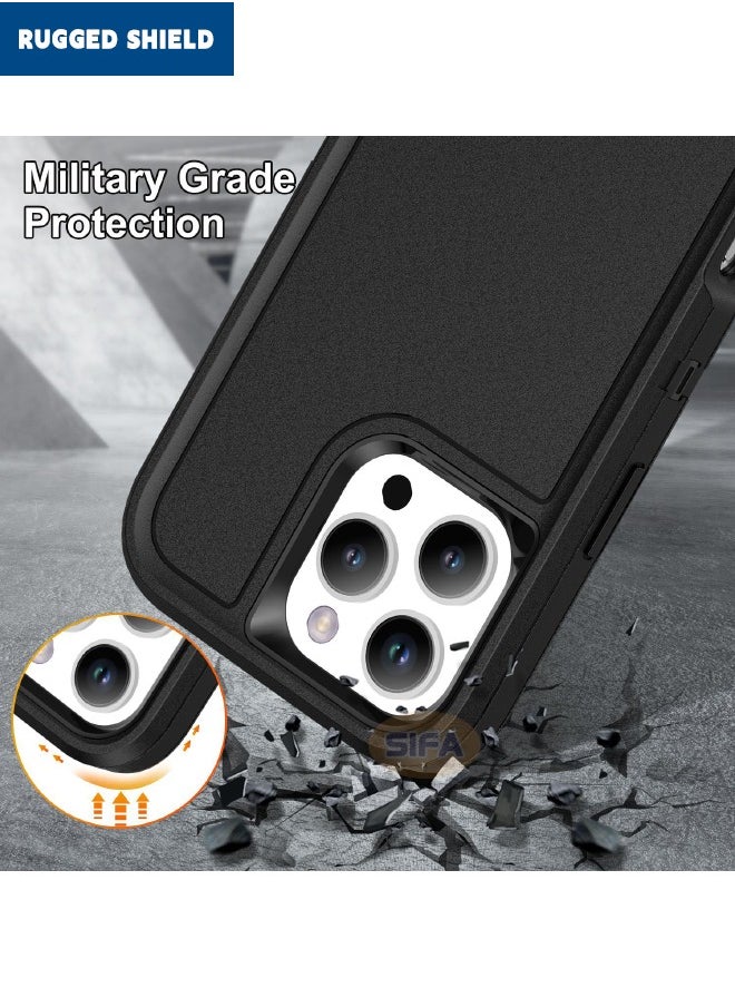 RUGGED SHIELD - iPhone 16 Pro Max Case, Durable Shockproof 3-Layer Heavy Duty Phone Case, [Military Grade Protective][Shockproof] [Drop-Proof] [Dust-Proof], Case Cover for Apple iPhone 16 Pro Max 2024 (Black) - Image 1