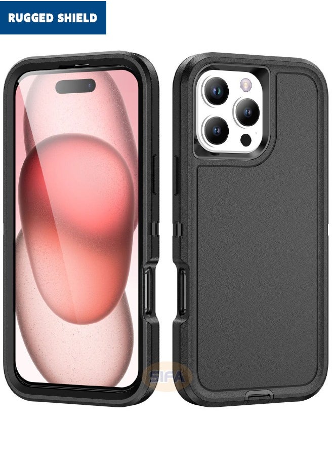 RUGGED SHIELD - iPhone 16 Pro Max Case, Durable Shockproof 3-Layer Heavy Duty Phone Case, [Military Grade Protective][Shockproof] [Drop-Proof] [Dust-Proof], Case Cover for Apple iPhone 16 Pro Max 2024 (Black) - Image 1
