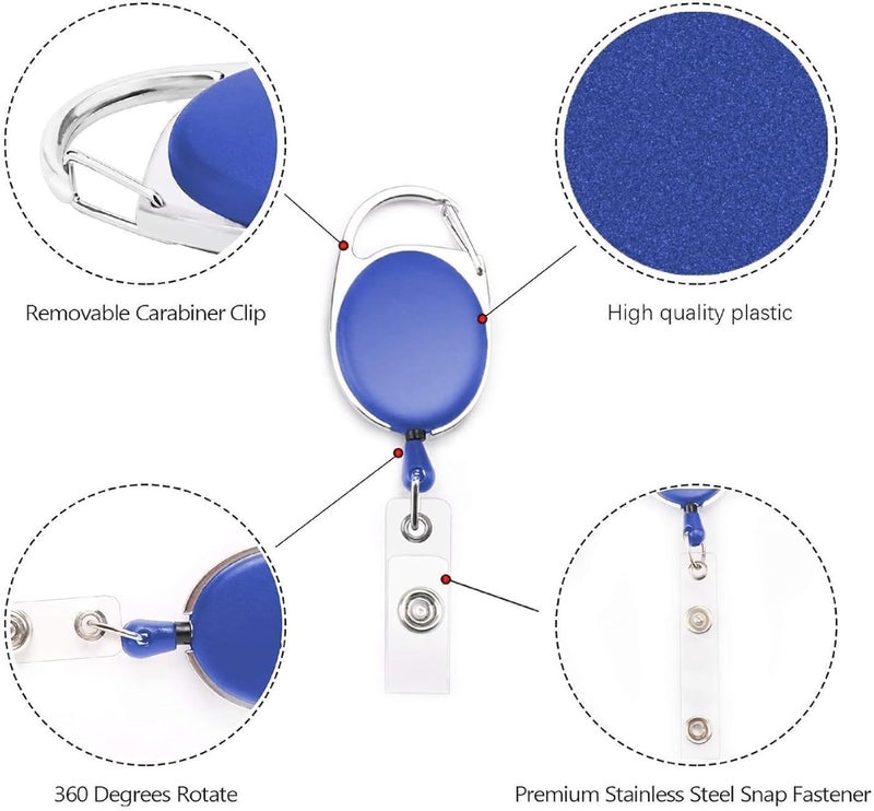 GLUN® Oval Round ID Card Holder – 2 Pack Badge Reel Clip On Retractable Holders (Blue) Moisture proof - Image 4