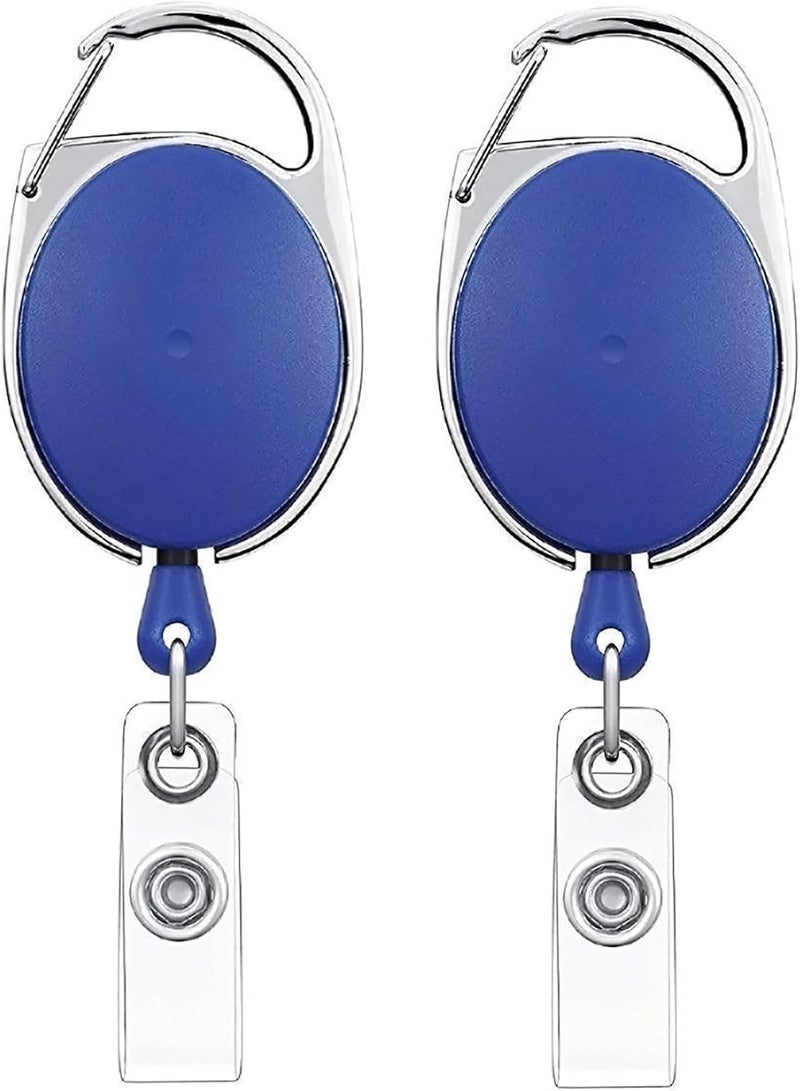GLUN® Oval Round ID Card Holder – 2 Pack Badge Reel Clip On Retractable Holders (Blue) Moisture proof - Image 1