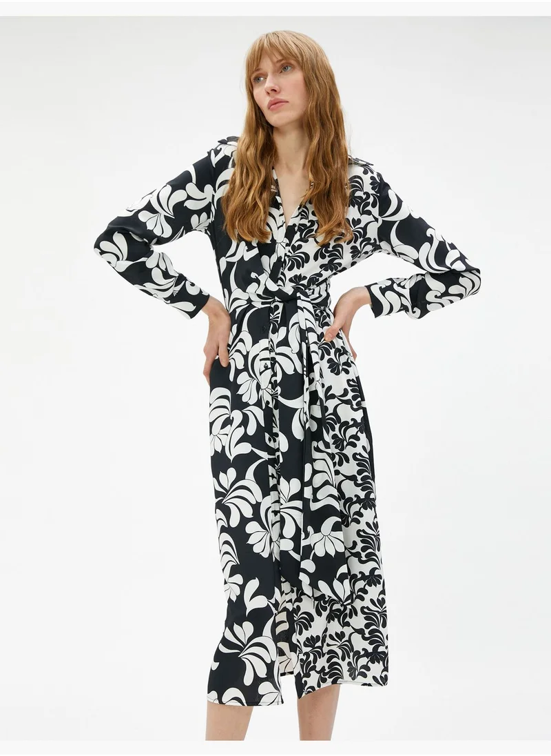 KOTON Floral Midi Shirt Dress