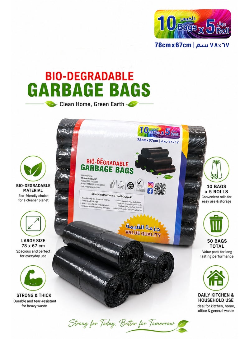Heavy Duty Garbage Bags, 5 Rolls (50 Bags), 78 × 67cm Black Trash Bags, Strong Tear-Resistant Bin Liners for Kitchen, Office, Home & Outdoor Waste Disposal - Image 3
