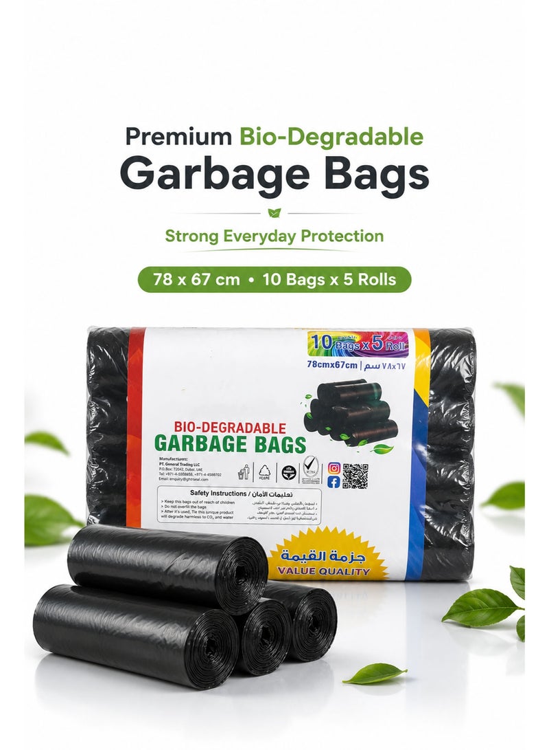 Heavy Duty Garbage Bags, 5 Rolls (50 Bags), 78 × 67cm Black Trash Bags, Strong Tear-Resistant Bin Liners for Kitchen, Office, Home & Outdoor Waste Disposal - Image 5
