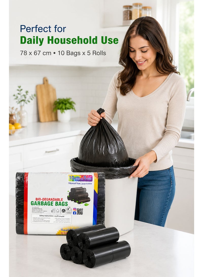 Heavy Duty Garbage Bags, 5 Rolls (50 Bags), 78 × 67cm Black Trash Bags, Strong Tear-Resistant Bin Liners for Kitchen, Office, Home & Outdoor Waste Disposal - Image 4