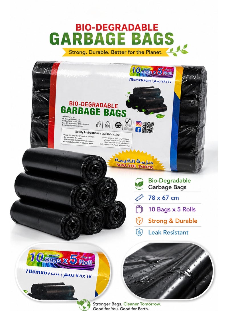Heavy Duty Garbage Bags, 5 Rolls (50 Bags), 78 × 67cm Black Trash Bags, Strong Tear-Resistant Bin Liners for Kitchen, Office, Home & Outdoor Waste Disposal - Image 2