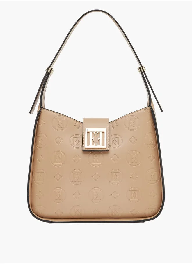 ايل Womens Monogram Embossed Shoulder Bag With Button Closure And Adjustable Strap