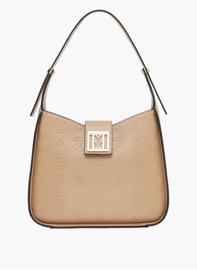 ELLE Womens Monogram Embossed Shoulder Bag With Button Closure And Adjustable Strap  - Image 1