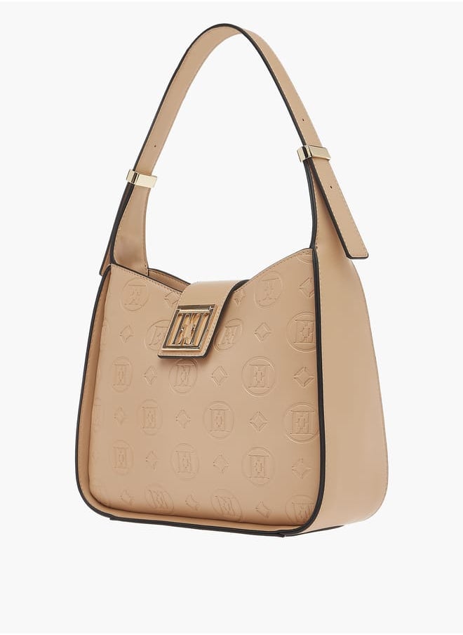 ELLE Womens Monogram Embossed Shoulder Bag With Button Closure And Adjustable Strap  - Image 2