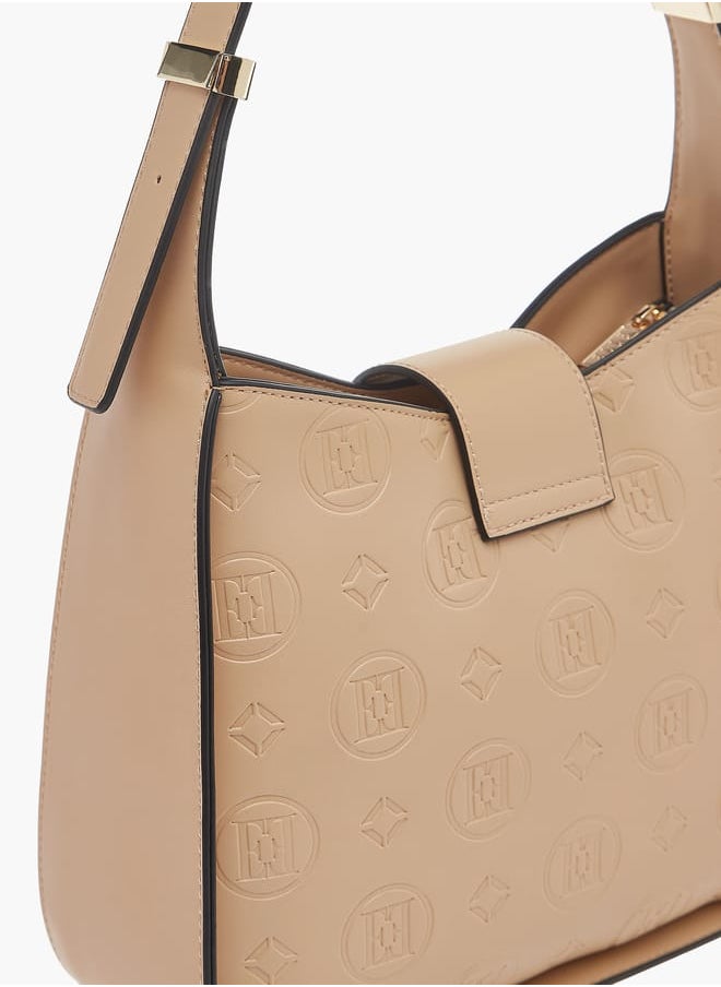 ELLE Womens Monogram Embossed Shoulder Bag With Button Closure And Adjustable Strap  - Image 5