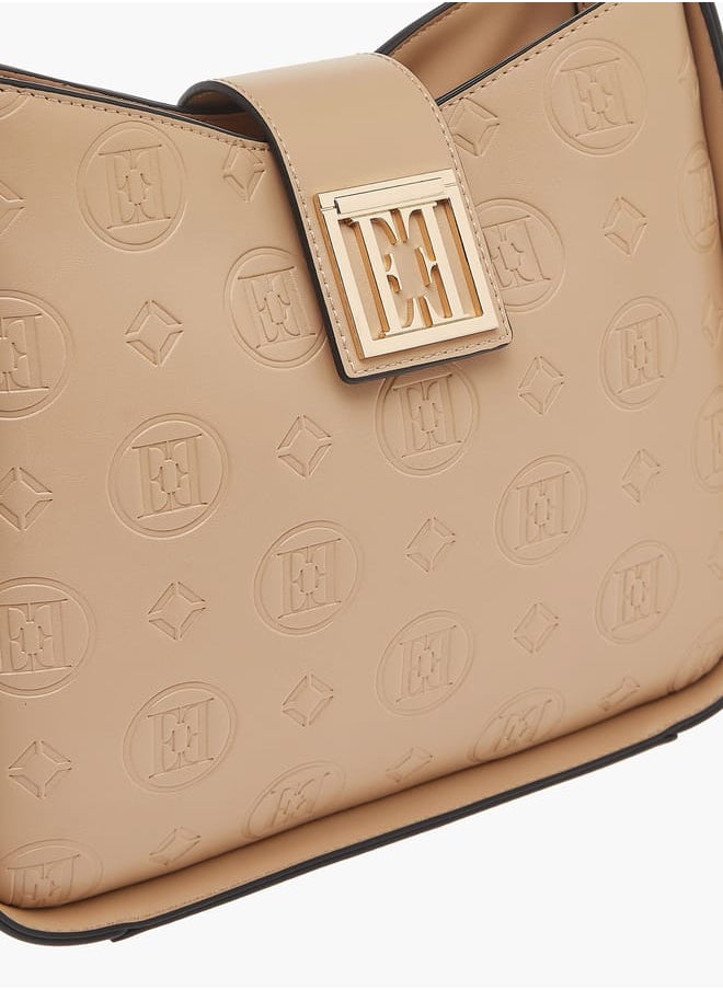 ELLE Womens Monogram Embossed Shoulder Bag With Button Closure And Adjustable Strap  - Image 4