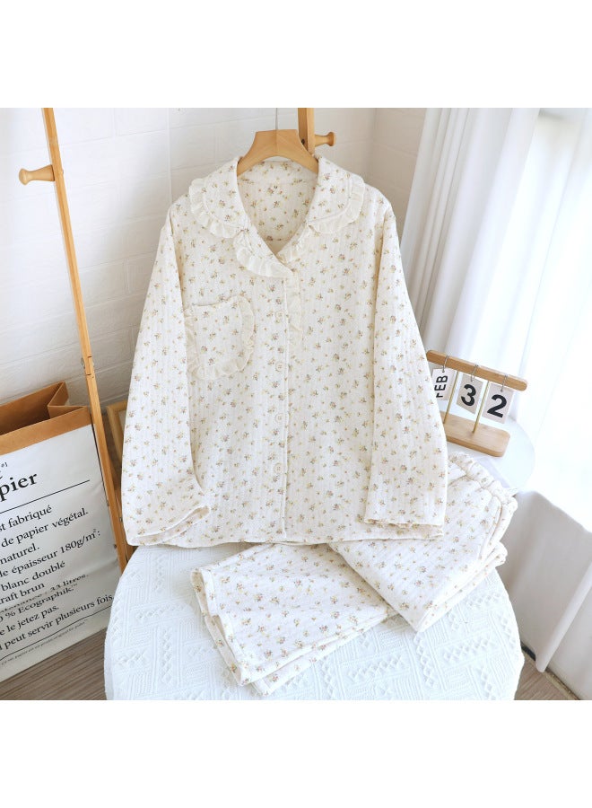 New Pajamas For Autumn And Winter, Air Cotton Layered Pastoral Floral, Can Be Worn Outside, Warm Thickened Home Wear Set
