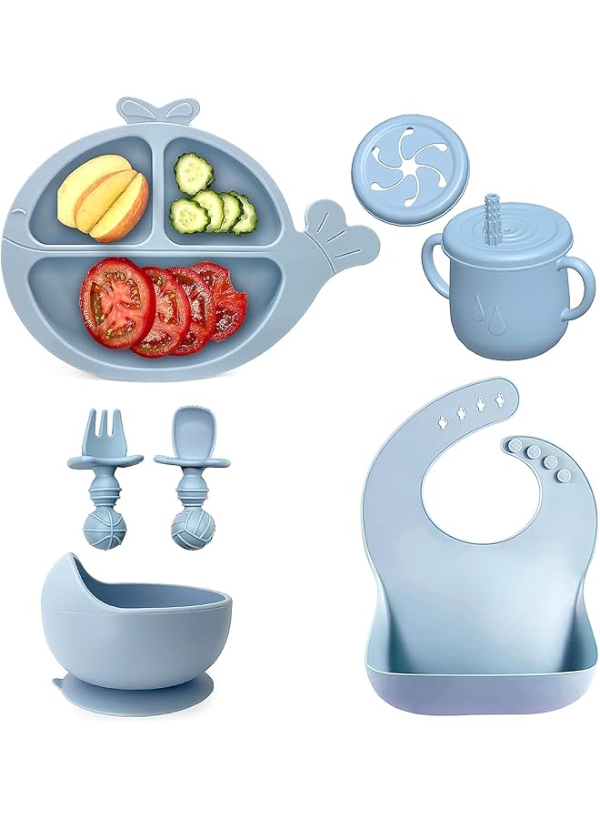 LINJIE Baby Feeding Set 7 Piece Weaning And Feeding Set For Infants And Toddlers Suction Cups And Bowls For Infants And Toddlers With Adjustable Soft Silicone Bibs And Spoons/Forks/Cups - Image 1