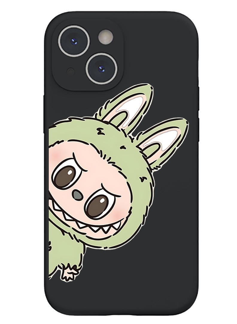 ثيودور غطاء حماية نحيف من السيليكون السائل مع حماية كاملة للجسم مضاد للخدش والصدمات لهاتف Apple iPhone 15 Plus (أسود) Labubu (4) - Image 1