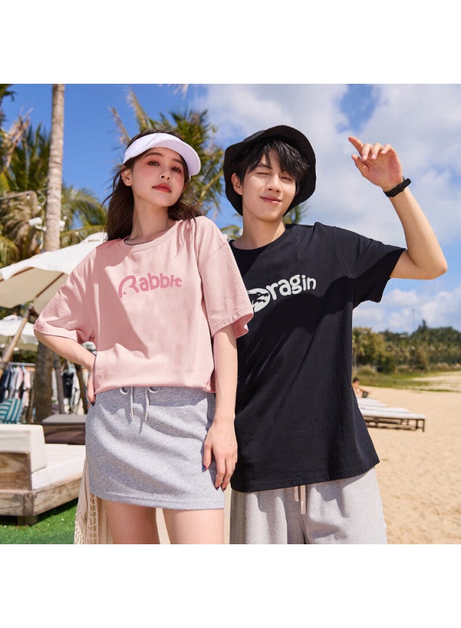 Tonlion Couple's Floral Print Short-sleeve T-shirt, Men's Style/black, Size L - Image 3