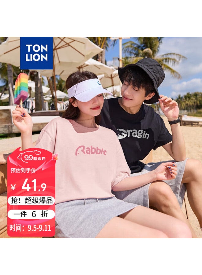 Tonlion Couple's Floral Print Short-sleeve T-shirt, Men's Style/black, Size L - Image 1