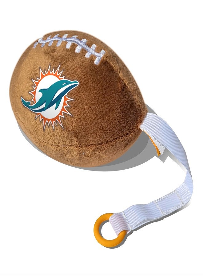Smilo Miami Dolphins Plush Football Pacifier Holder by Smilo - Officially Licensed NFL Soother Holder - Soft Plush Toy and Dummy Holder - Fits Any Pacifier - Stroller Accessory & Newborn Essential - Image 1