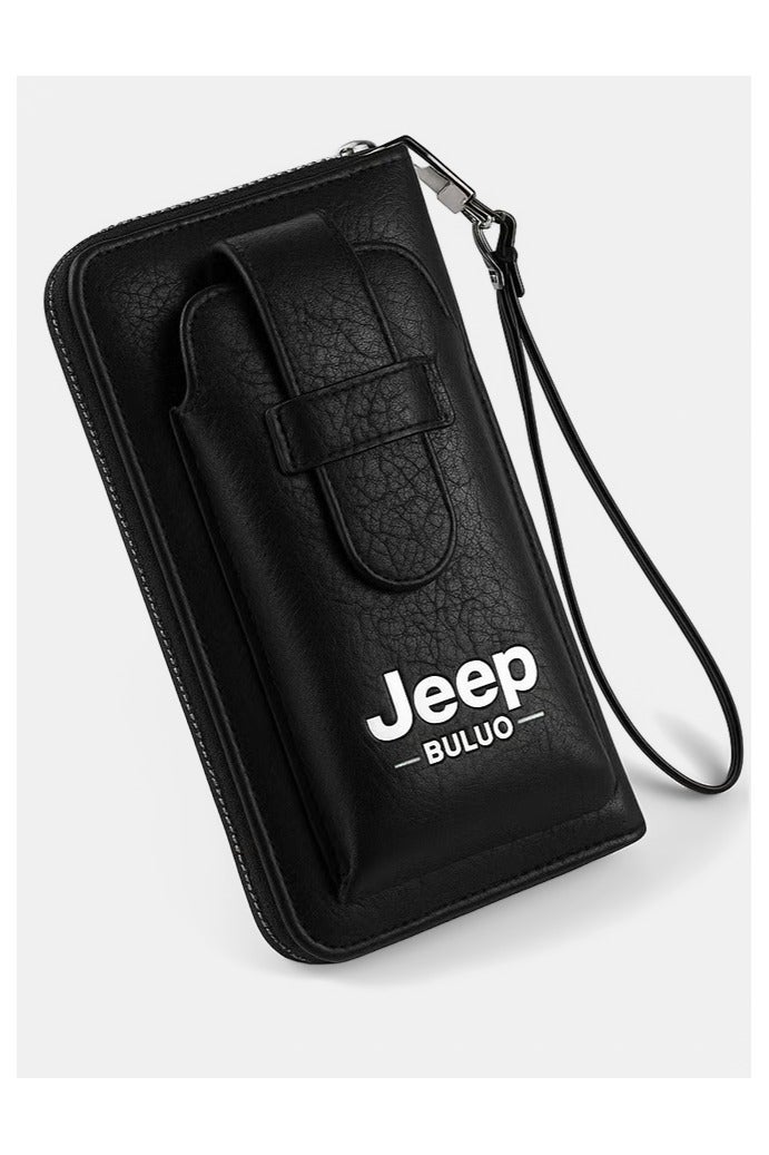 Jeep Buluo Men's multi-purpose leather wallet - for carrying mobile phone, cash and cards, black  - Image 1
