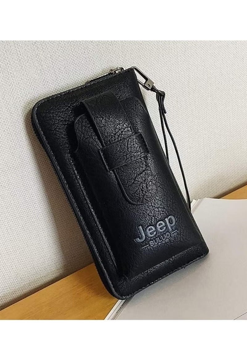 Jeep Buluo Men's multi-purpose leather wallet - for carrying mobile phone, cash and cards, black  - Image 2