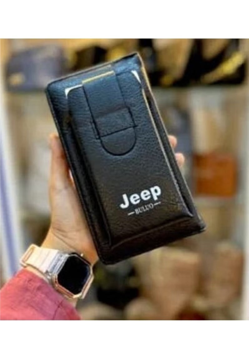 Jeep Buluo Men's multi-purpose leather wallet - for carrying mobile phone, cash and cards, black - Image 1