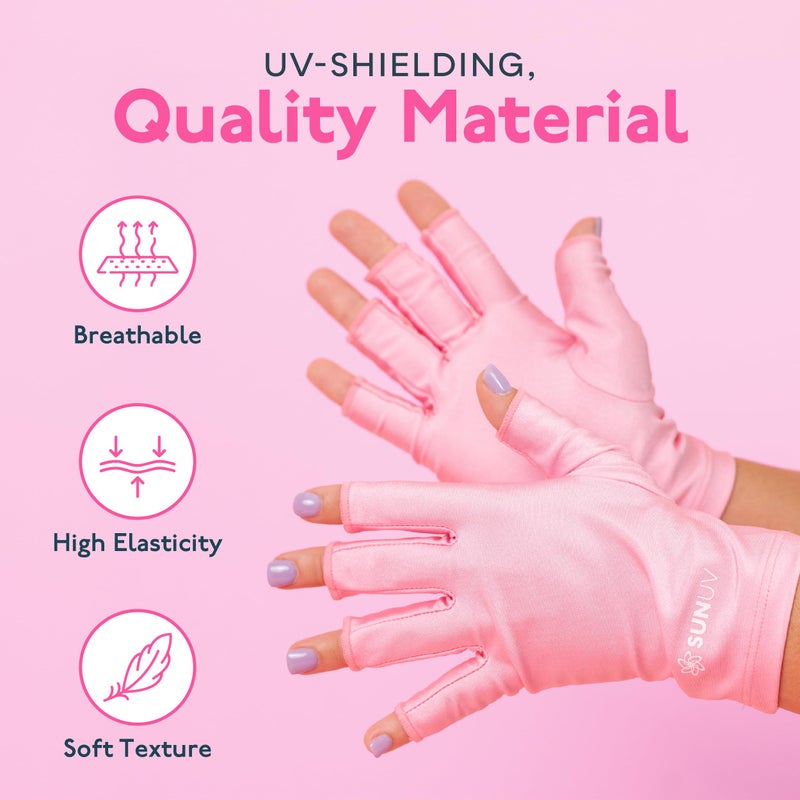 SUNUV UV Gloves for Gel Manicures, Professional UPF 50+ Anti UV Gloves for Gel Nail Lamp, Nail Techs Pink - Image 4