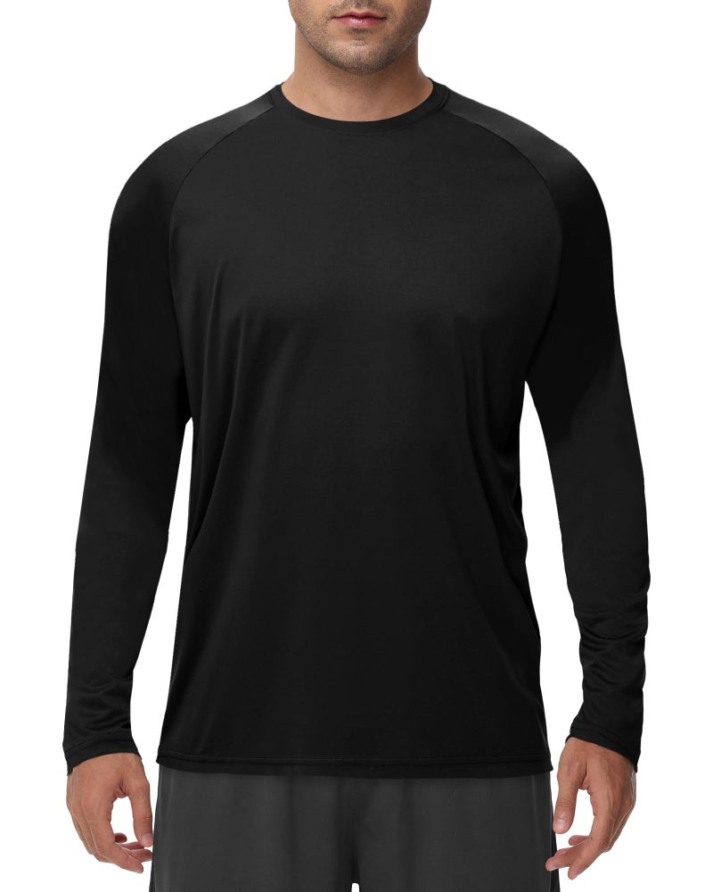 BOOJO Long Sleeve Shirts for Men - Quick Dry Moisture Wicking UV UPF Sun Protection T-Shirts for Fishing Workout Swim A-Black - Image 1