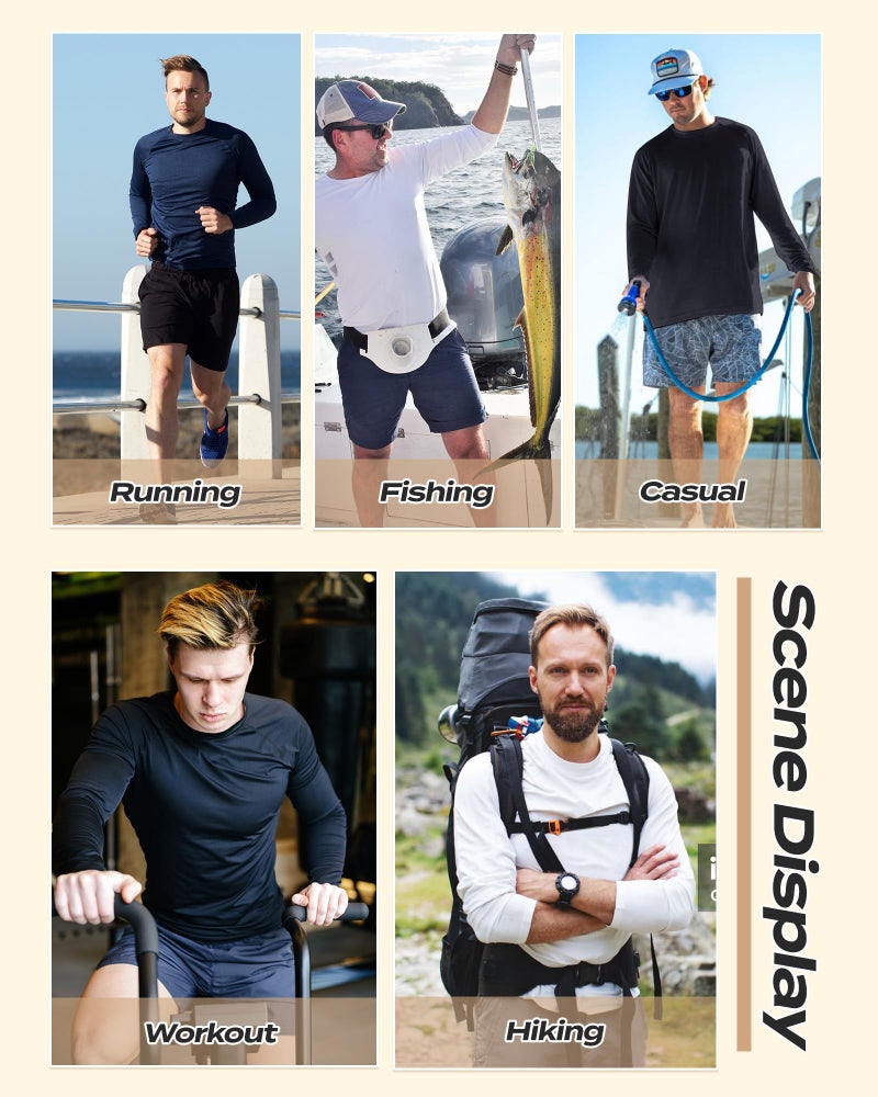 BOOJO Long Sleeve Shirts for Men - Quick Dry Moisture Wicking UV UPF Sun Protection T-Shirts for Fishing Workout Swim A-Black - Image 2