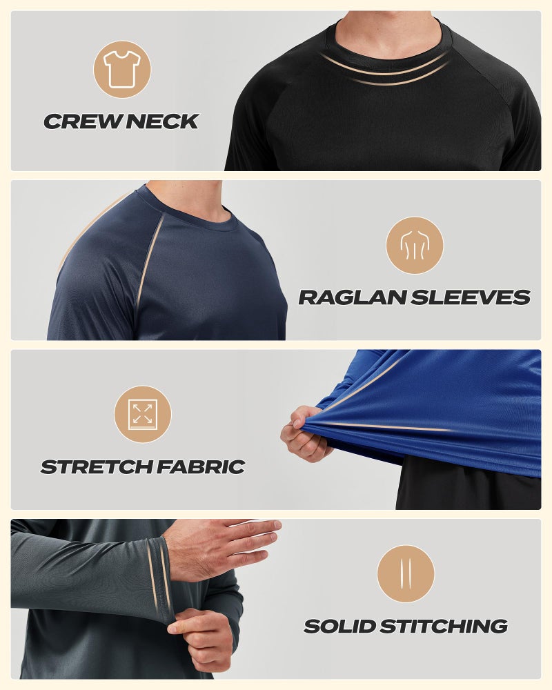 BOOJO Long Sleeve Shirts for Men - Quick Dry Moisture Wicking UV UPF Sun Protection T-Shirts for Fishing Workout Swim A-Black - Image 3