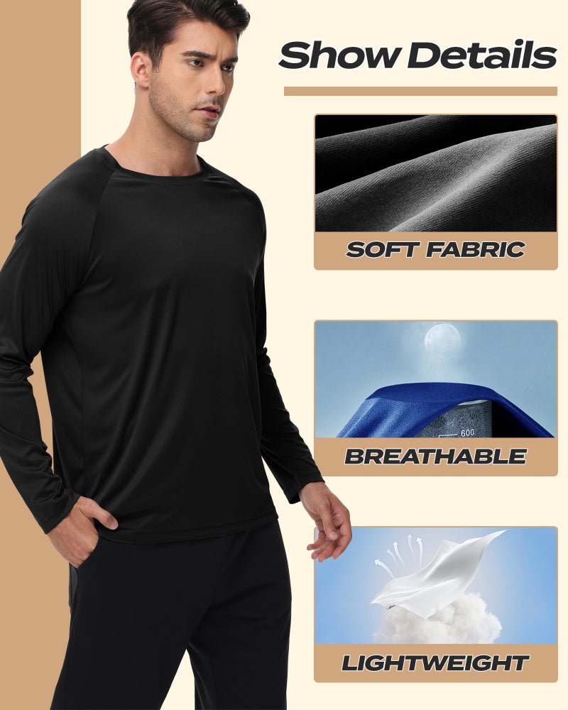 BOOJO Long Sleeve Shirts for Men - Quick Dry Moisture Wicking UV UPF Sun Protection T-Shirts for Fishing Workout Swim A-Black - Image 5