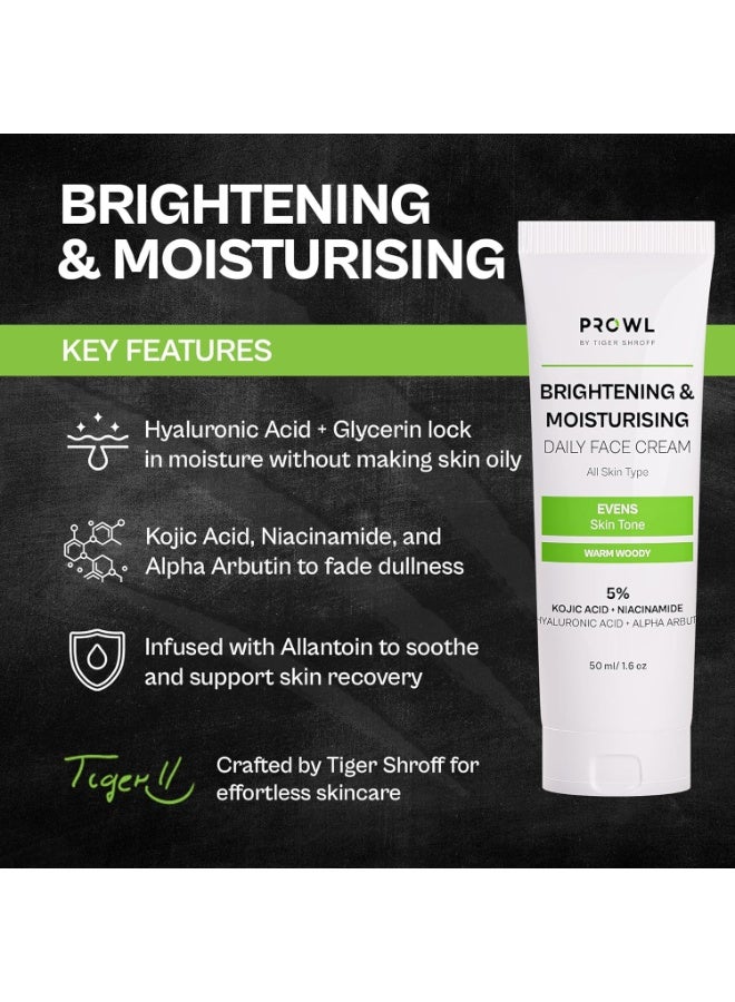 PROWL by Tiger Shroff Face Brightening & Moisturising daily face Cream 5% Kojic Acid, Alpha Arbutin, Niacinamide & Hyaluronic Acid  All Skin Type, Warm Woody,50ml - Image 2