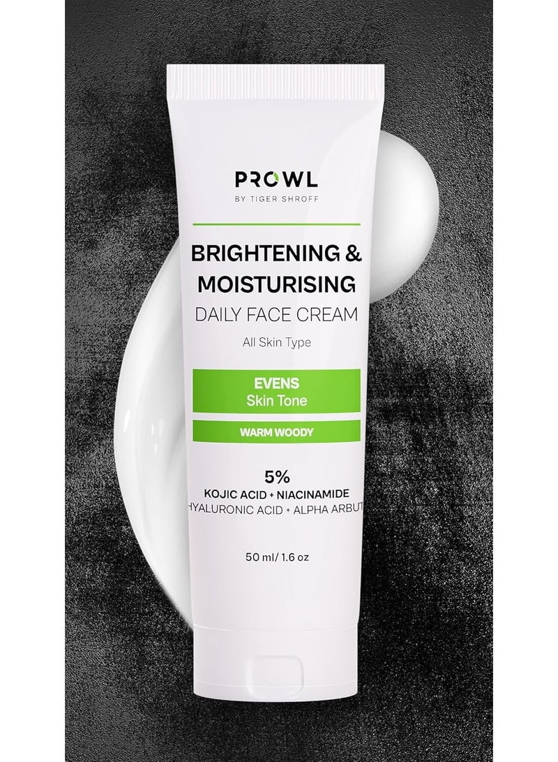 PROWL by Tiger Shroff Face Brightening & Moisturising daily face Cream 5% Kojic Acid, Alpha Arbutin, Niacinamide & Hyaluronic Acid  All Skin Type, Warm Woody,50ml - Image 1