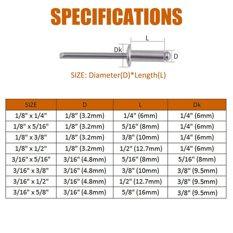ISPINNER 385 قطعة 8 أحجام مسامير ألومنيوم عمياء، مجموعة مسامير بوب (فضي) - Image 4