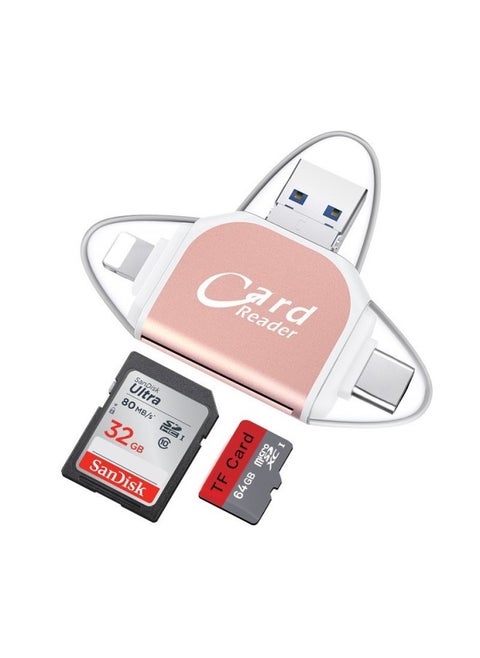 Plug Play Four-in-one Multi-function Tf Card Sd Card Reader For Android Phones Digital Computer Accessories-Color:Rose Gold Band APP